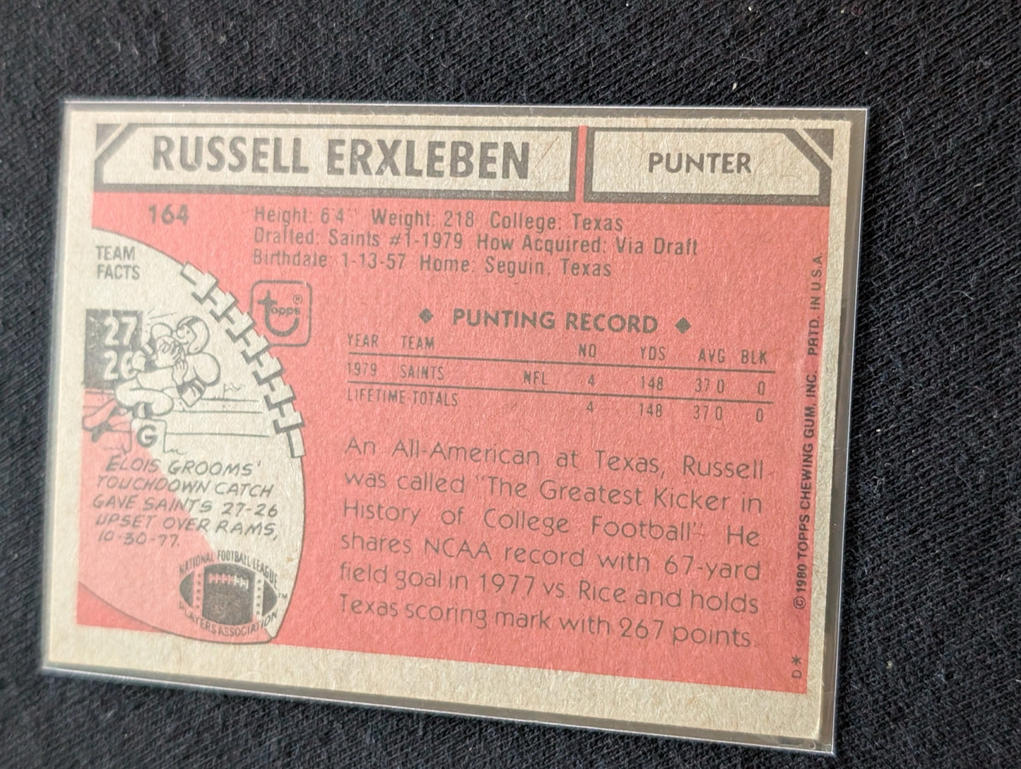 Russell Erxleben Saints Punter Vintage Topps Lot (3) 1980 1981 1982