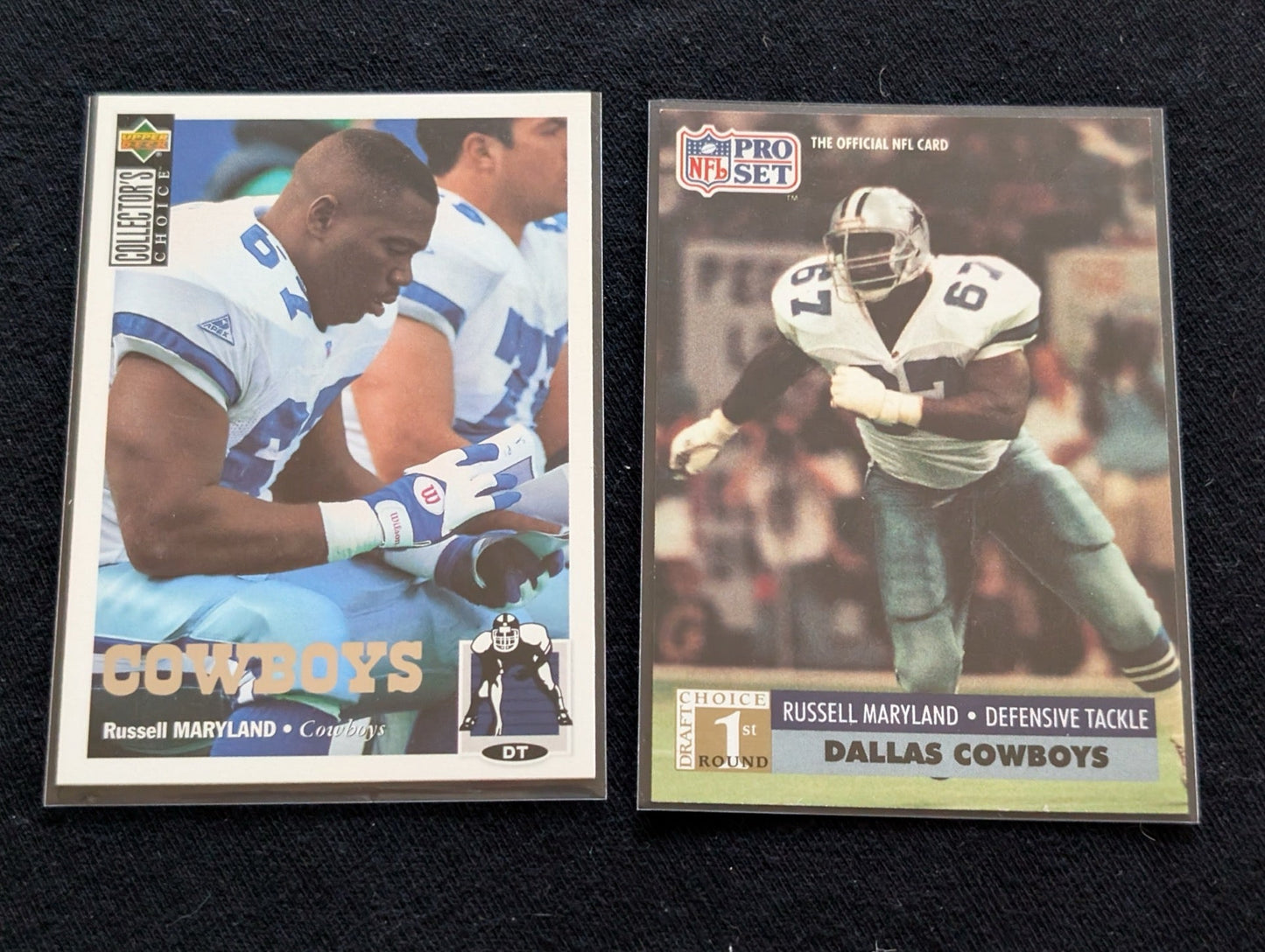 Russell Maryland Cowboys #1 Pick Lot (2) 1991 Pro Set RC & 1994 Collector's Choice