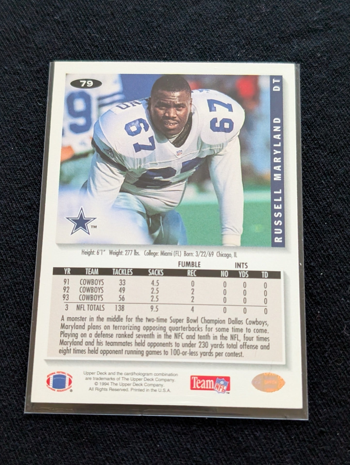 Russell Maryland Cowboys #1 Pick Lot (2) 1991 Pro Set RC & 1994 Collector's Choice