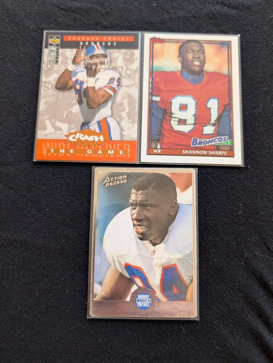 Shannon Sharpe HOF Broncos Legend Lot (3) 1991 Topps 1990 Action Packed 1994 UD