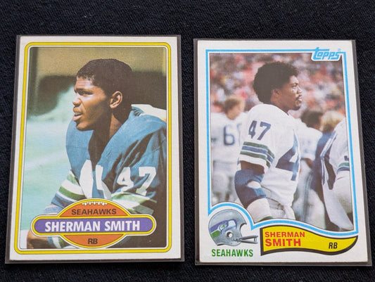 Sherman Smith Seahawks Vintage Topps Lot (2) 1980 & 1981 Original Seahawk