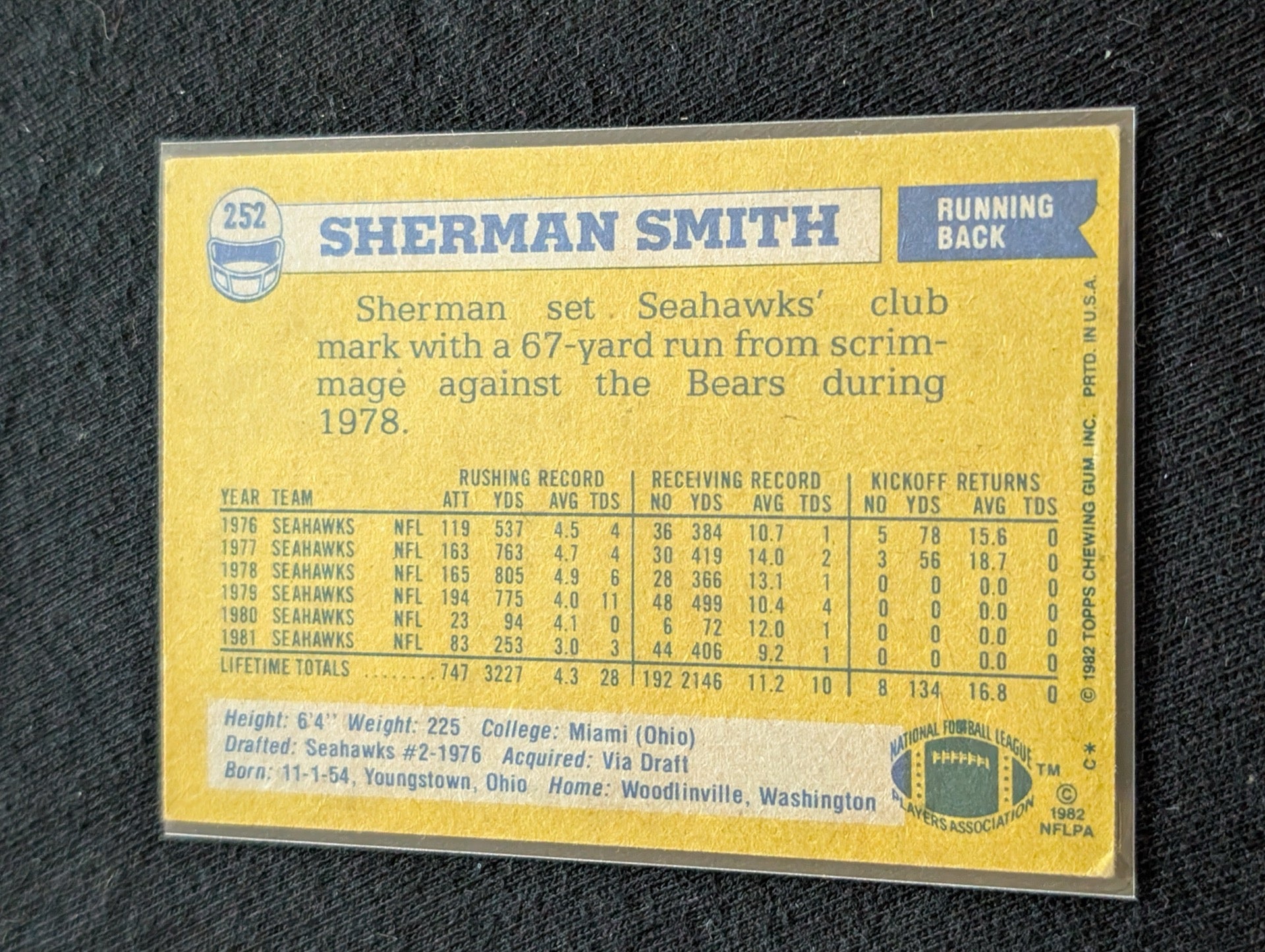 Sherman Smith Seahawks Vintage Topps Lot (2) 1980 & 1981 Original Seahawk