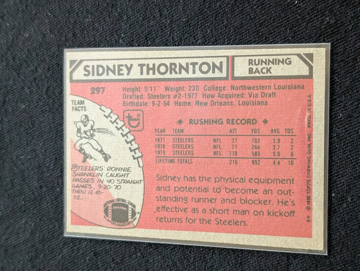 Sidney Thornton Steelers Vintage Topps Lot (2) 1980 & 1981 2x SB Champ