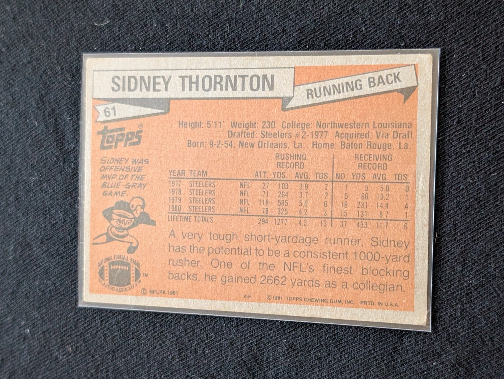 Sidney Thornton Steelers Vintage Topps Lot (2) 1980 & 1981 2x SB Champ