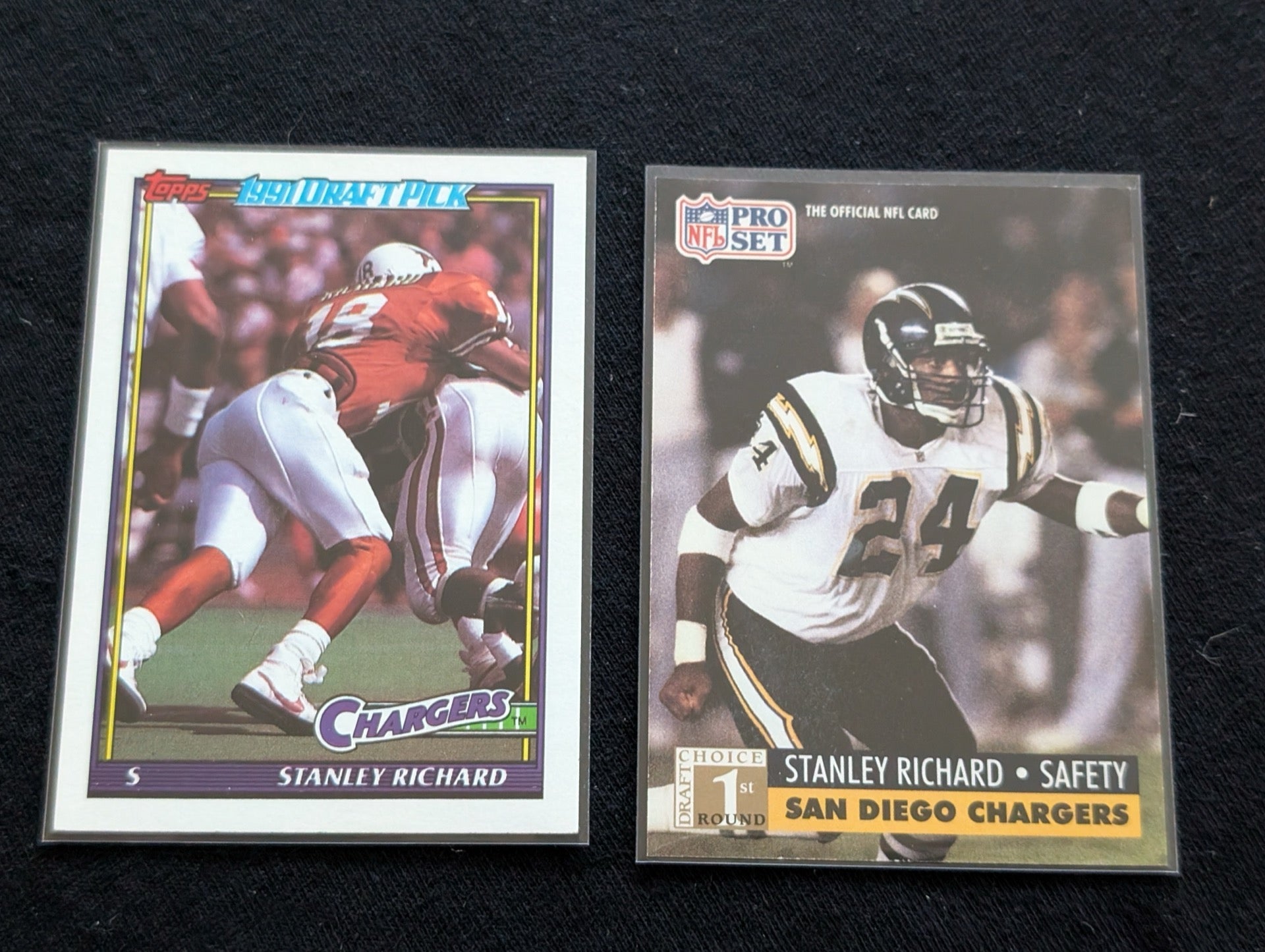 Stanley Richard Chargers Safety Rookie Lot (2) 1991 Topps Draft Pick & Pro Set
