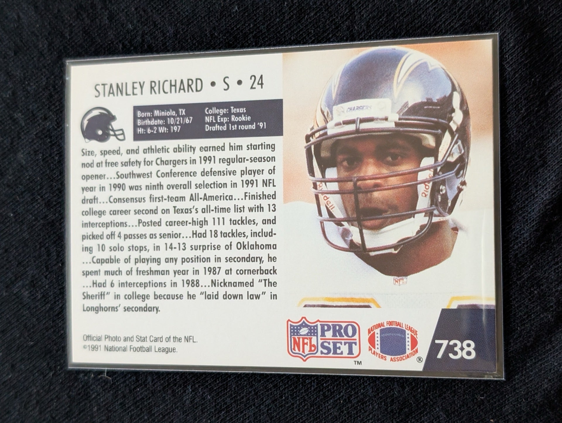 Stanley Richard Chargers Safety Rookie Lot (2) 1991 Topps & Pro Set 1st Round