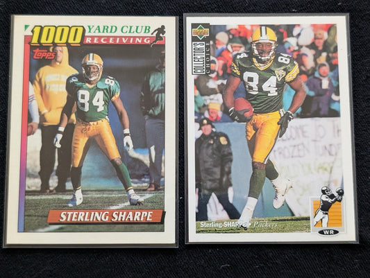Sterling Sharpe Packers Legend Lot (2) 1991 Topps 1000 Yd Club & 1994 UD