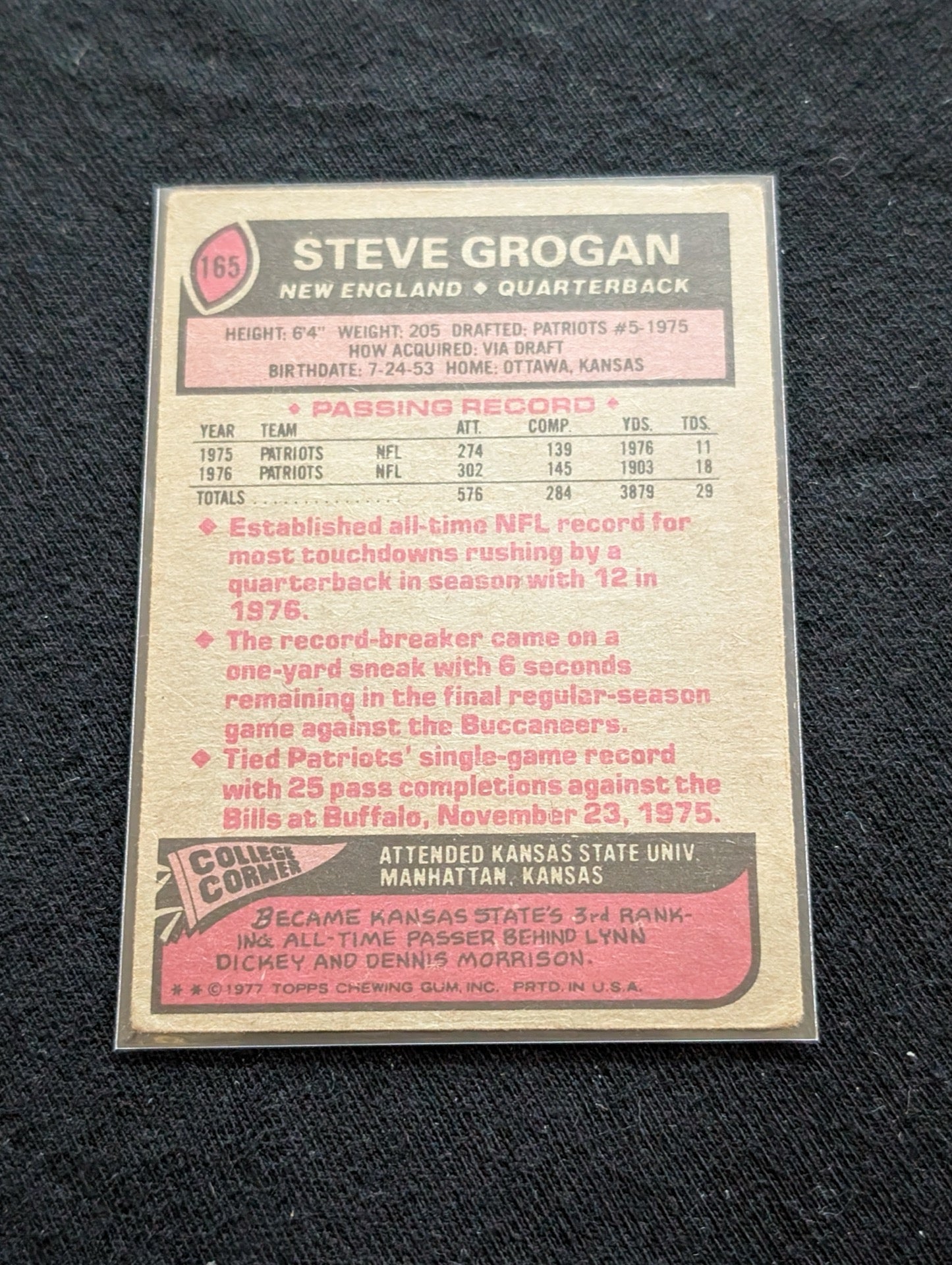 Steve Grogan Patriots HOF QB Vintage Topps Lot (2) 1980 & 1981