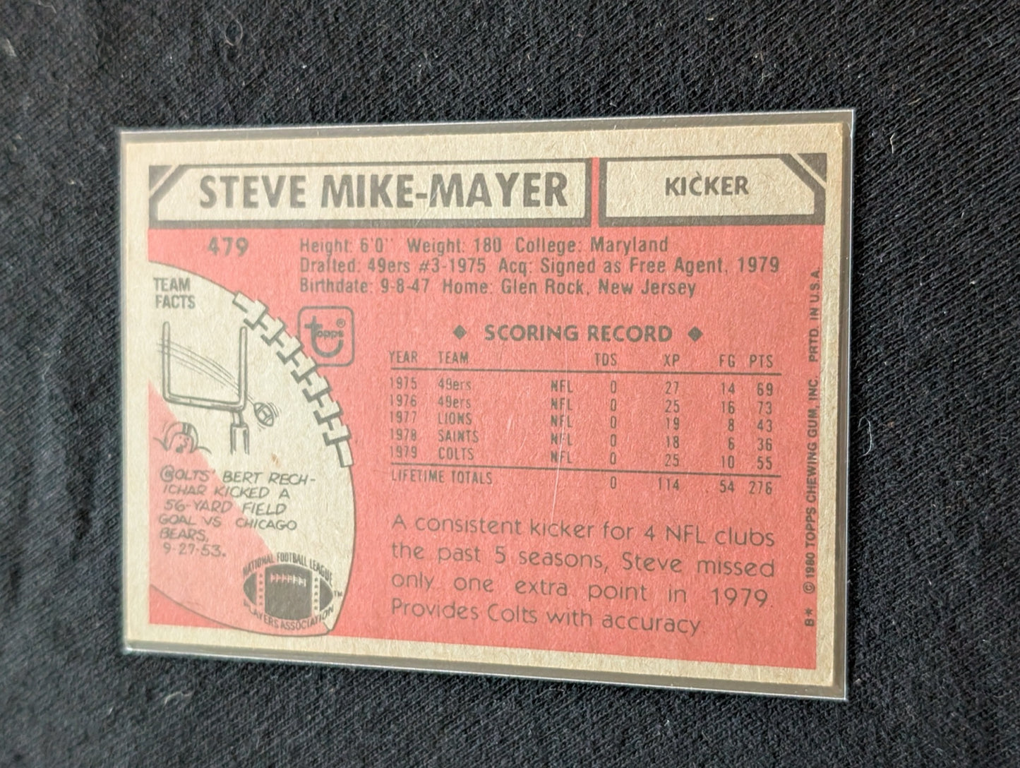 Steve Mike-Mayer Colts Kicker Vintage Topps Lot (2) 1980 & 1981
