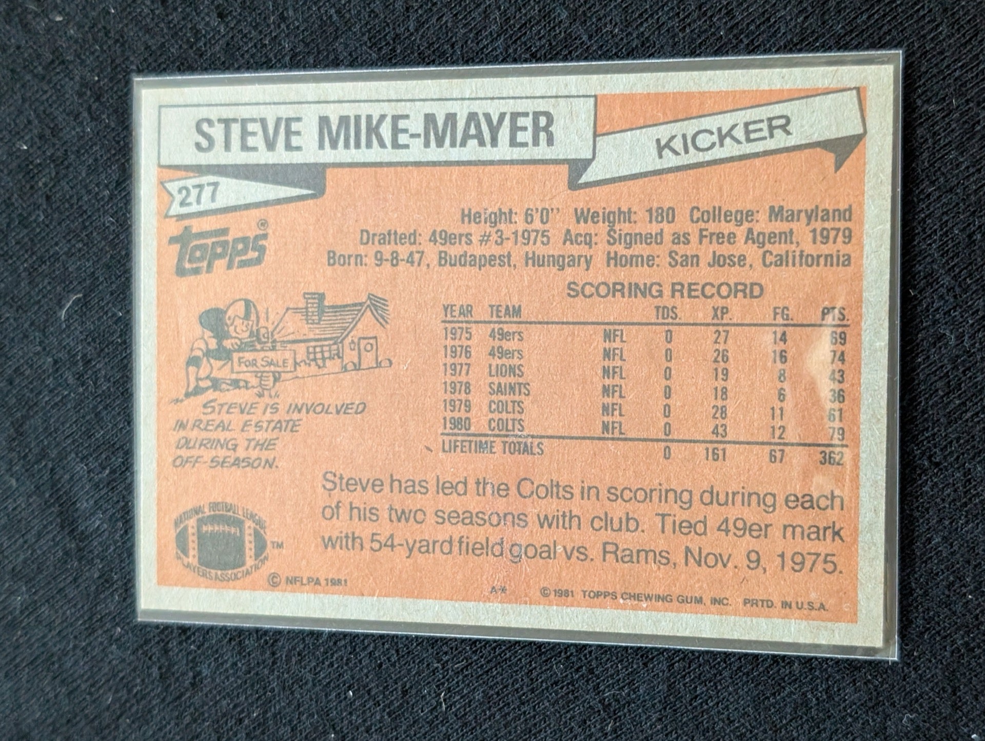 Steve Mike-Mayer Colts Kicker Vintage Topps Lot (2) 1980 & 1981