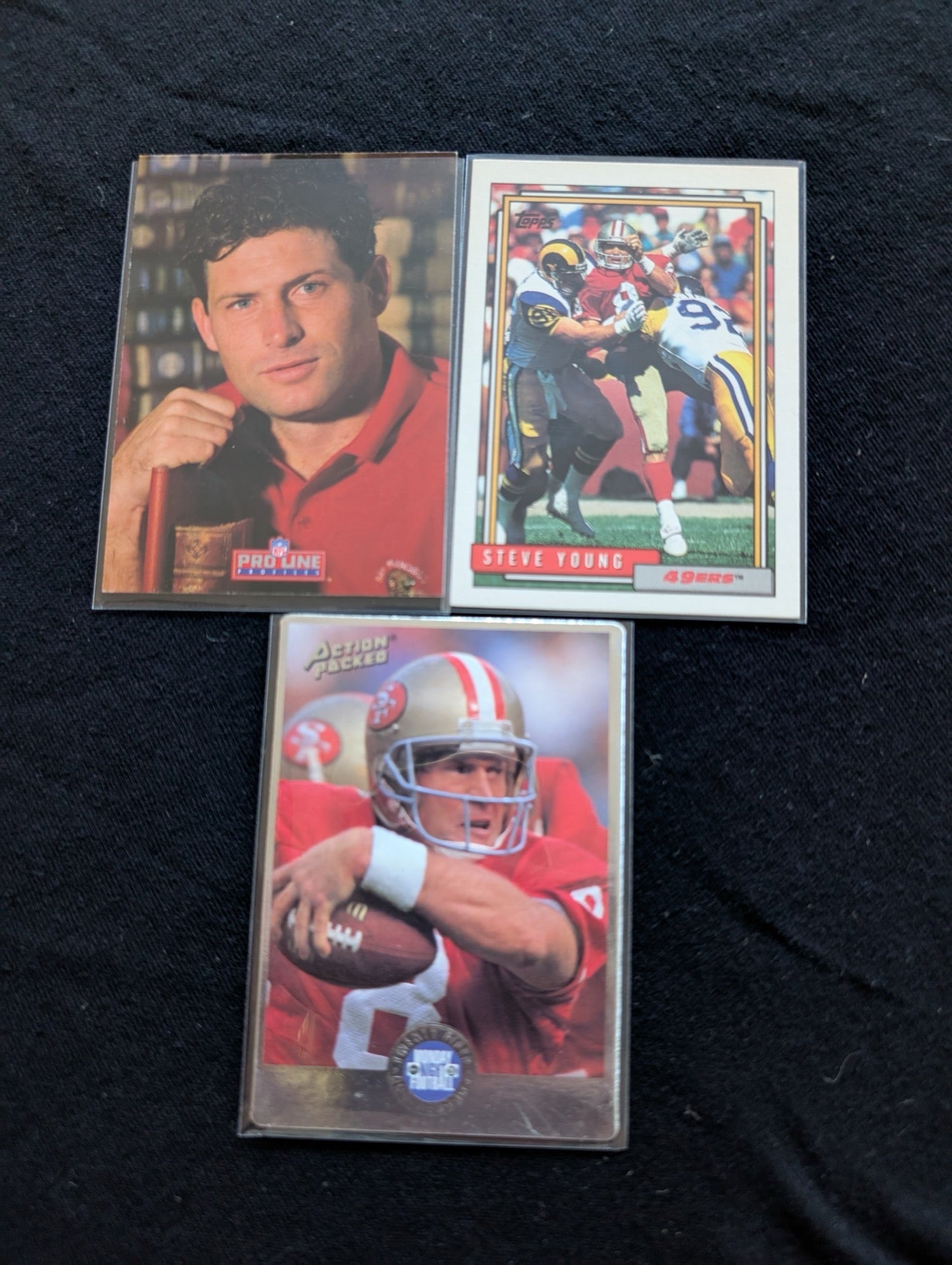 Steve Young HOF 49ers Legend Lot (3) 1990 Topps Action Packed 1991 Pro Line