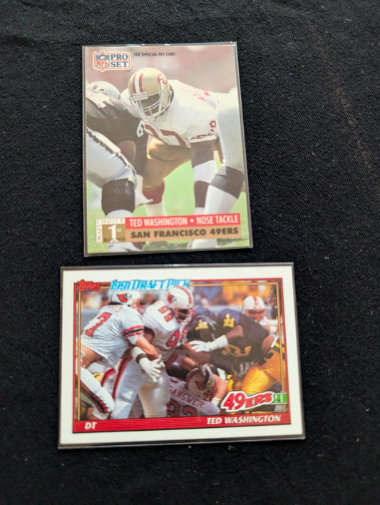 Ted Washington 49ers DT Rookie Lot (2) 1991 Topps Draft Pick & Pro Set RC