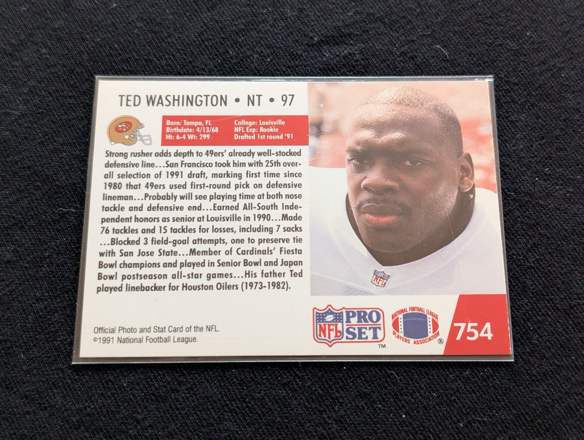 Ted Washington 49ers DT Rookie Lot (2) 1991 Topps Draft Pick & Pro Set RC