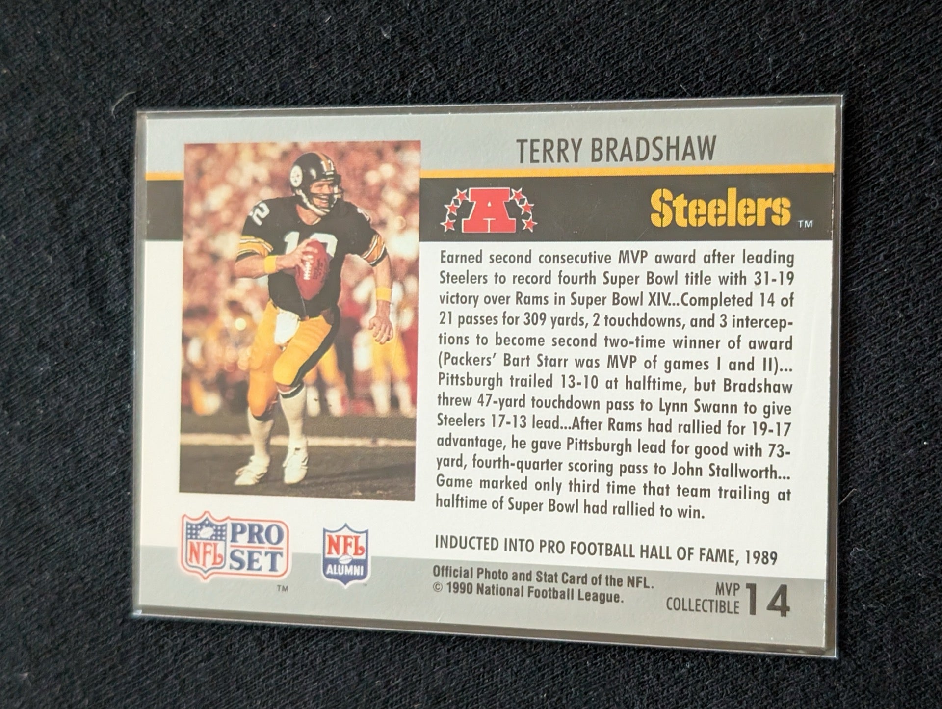 Terry Bradshaw HOF Steelers Legend Lot (4) 1981 Topps, Pro Set MVP, Playoff