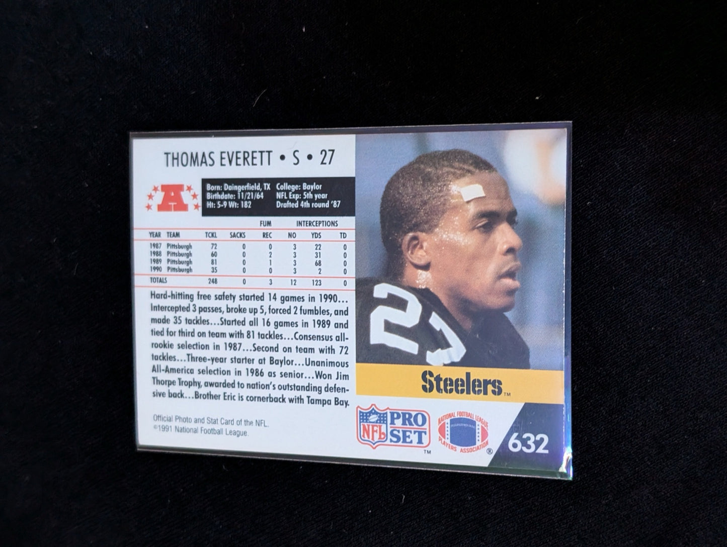 Thomas Everett Steelers Safety Lot (4) 1990-1991 Topps Pro Set Pro Bowler