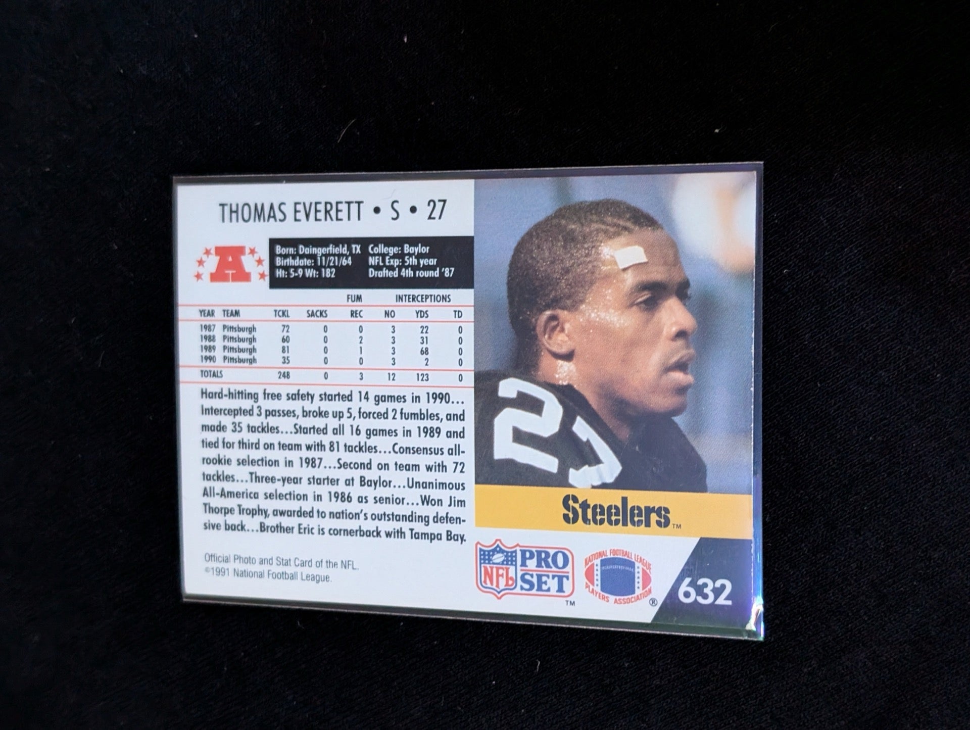 Thomas Everett Steelers Safety Lot (4) 1990-1991 Topps Pro Set Pro Bowler