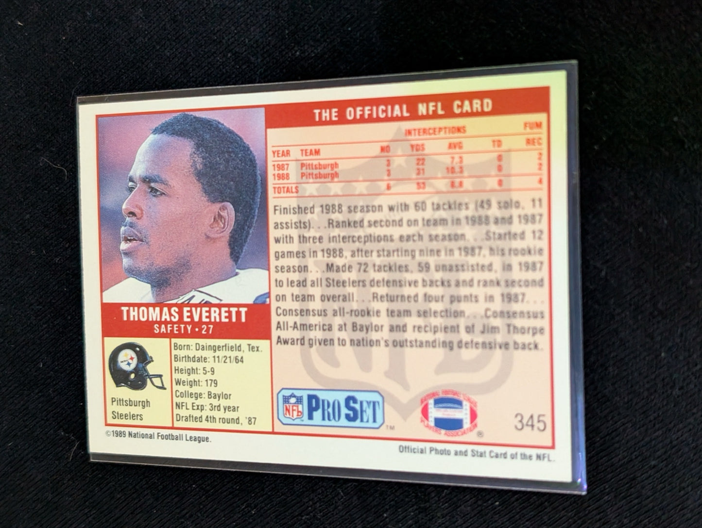 Thomas Everett Steelers Safety Lot (4) 1990-1991 Topps Pro Set Pro Bowler