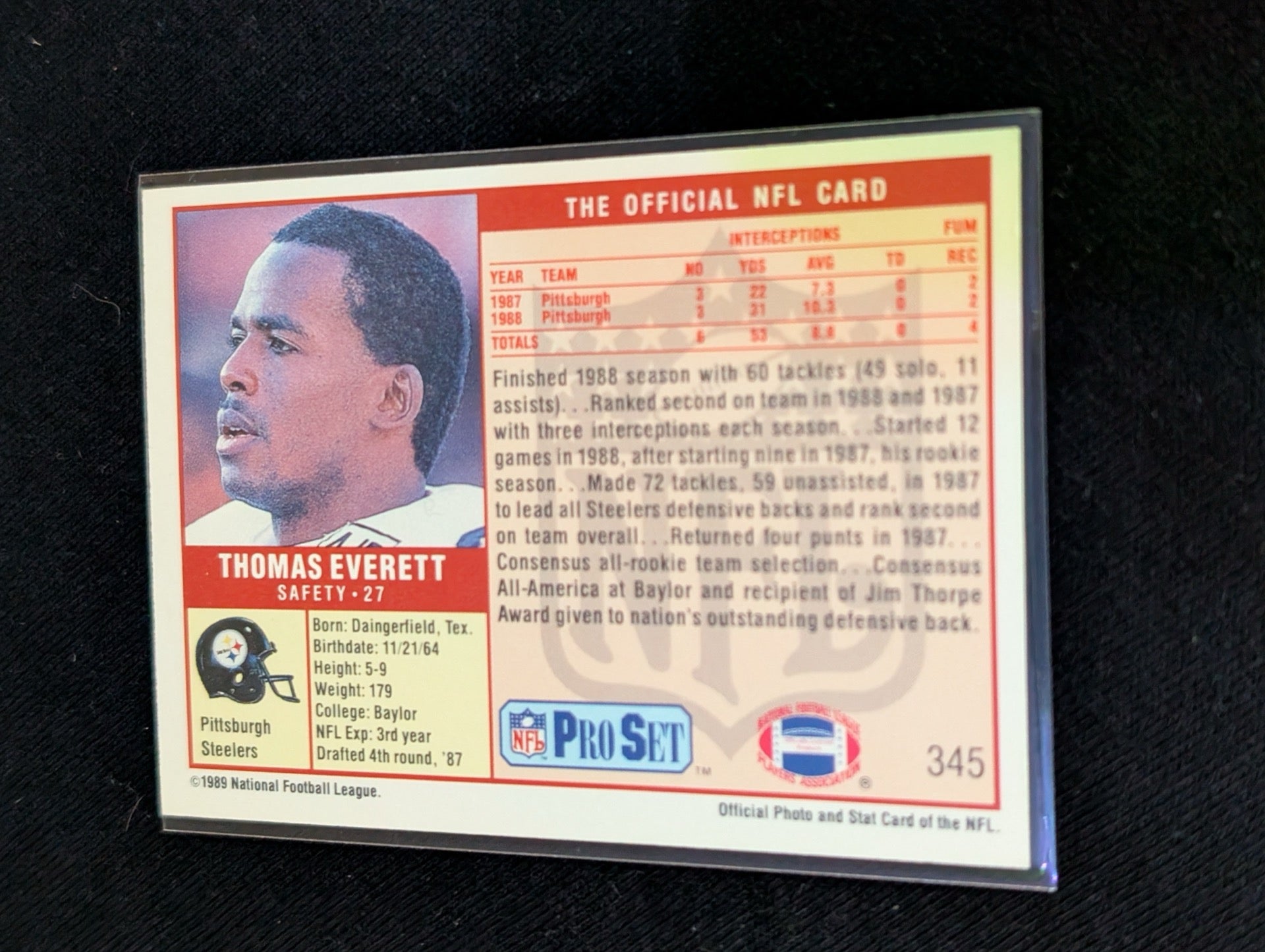 Thomas Everett Steelers Safety Lot (4) 1990-1991 Topps Pro Set Pro Bowler