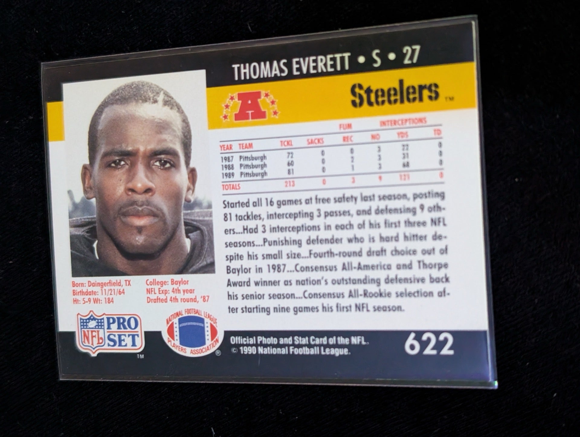 Thomas Everett Steelers Safety Lot (4) 1990-1991 Topps Pro Set Pro Bowler