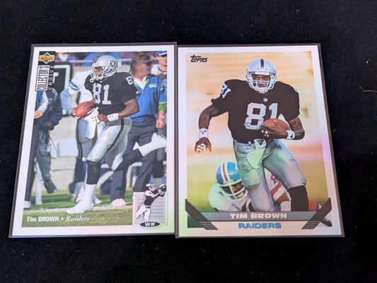 Tim Brown HOF Raiders Legend Lot (2) 1994 Collector's Choice & 1996 Topps
