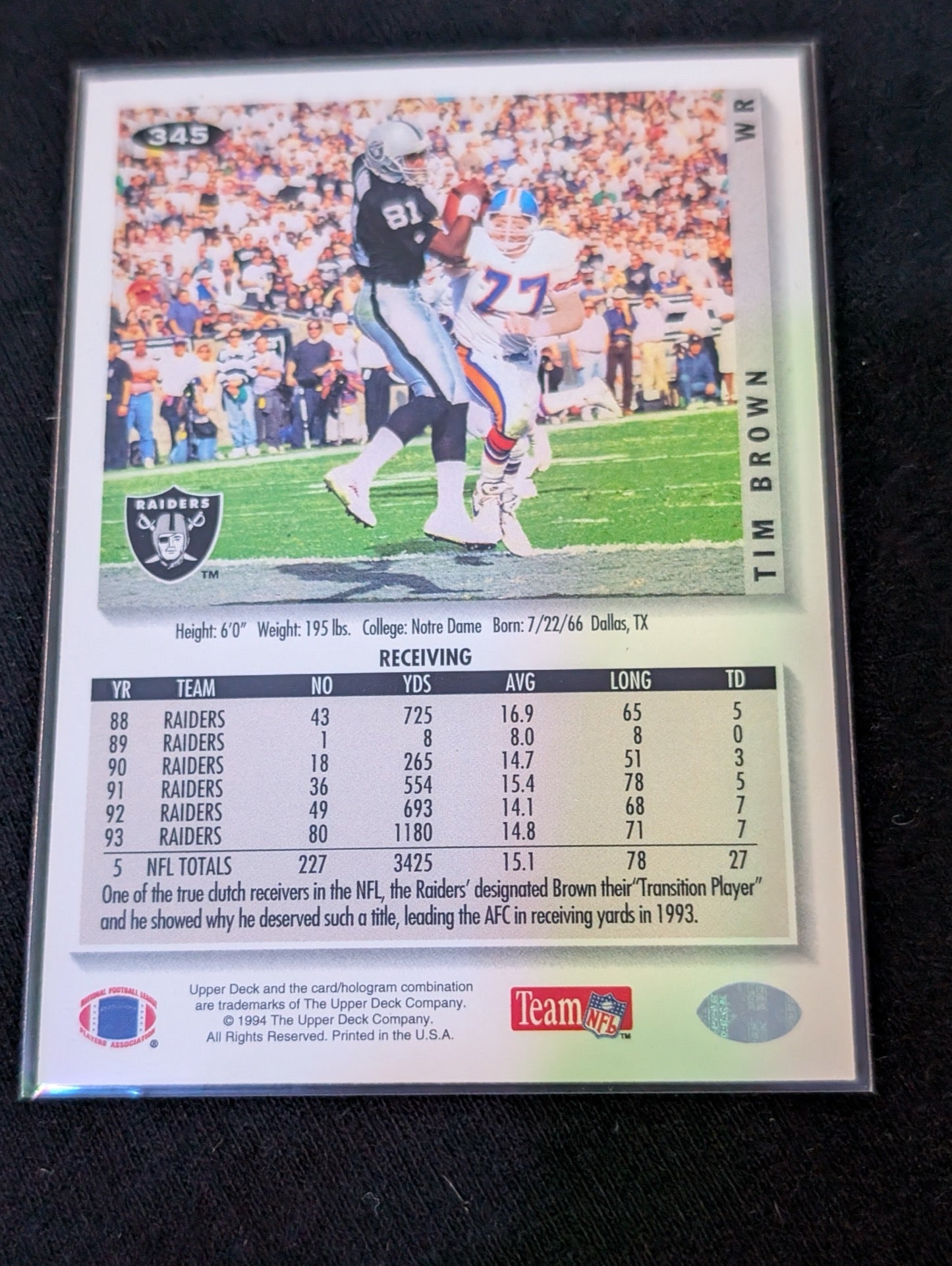 Tim Brown HOF Raiders Legend Lot (2) 1994 Collector's Choice & 1996 Topps