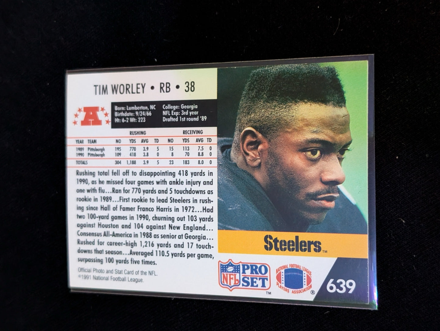 Tim Worley Steelers RB Rookie Lot (2) 1990 Topps Super Rookie & Pro Set