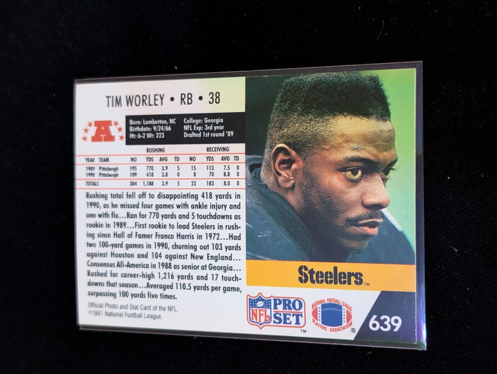 Tim Worley Steelers RB Rookie Lot (2) 1990 Topps Super Rookie & Pro Set