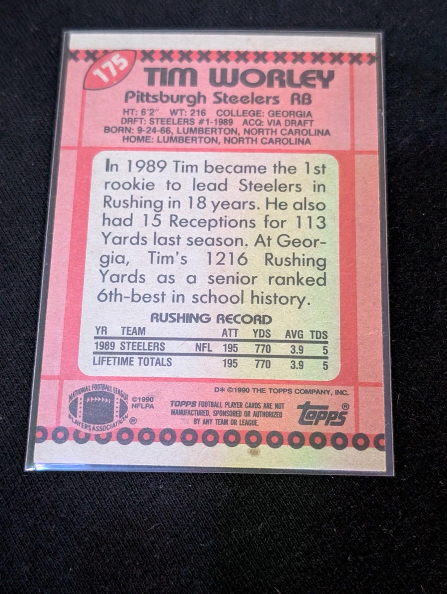 Tim Worley Steelers RB Rookie Lot (2) 1990 Topps Super Rookie & Pro Set