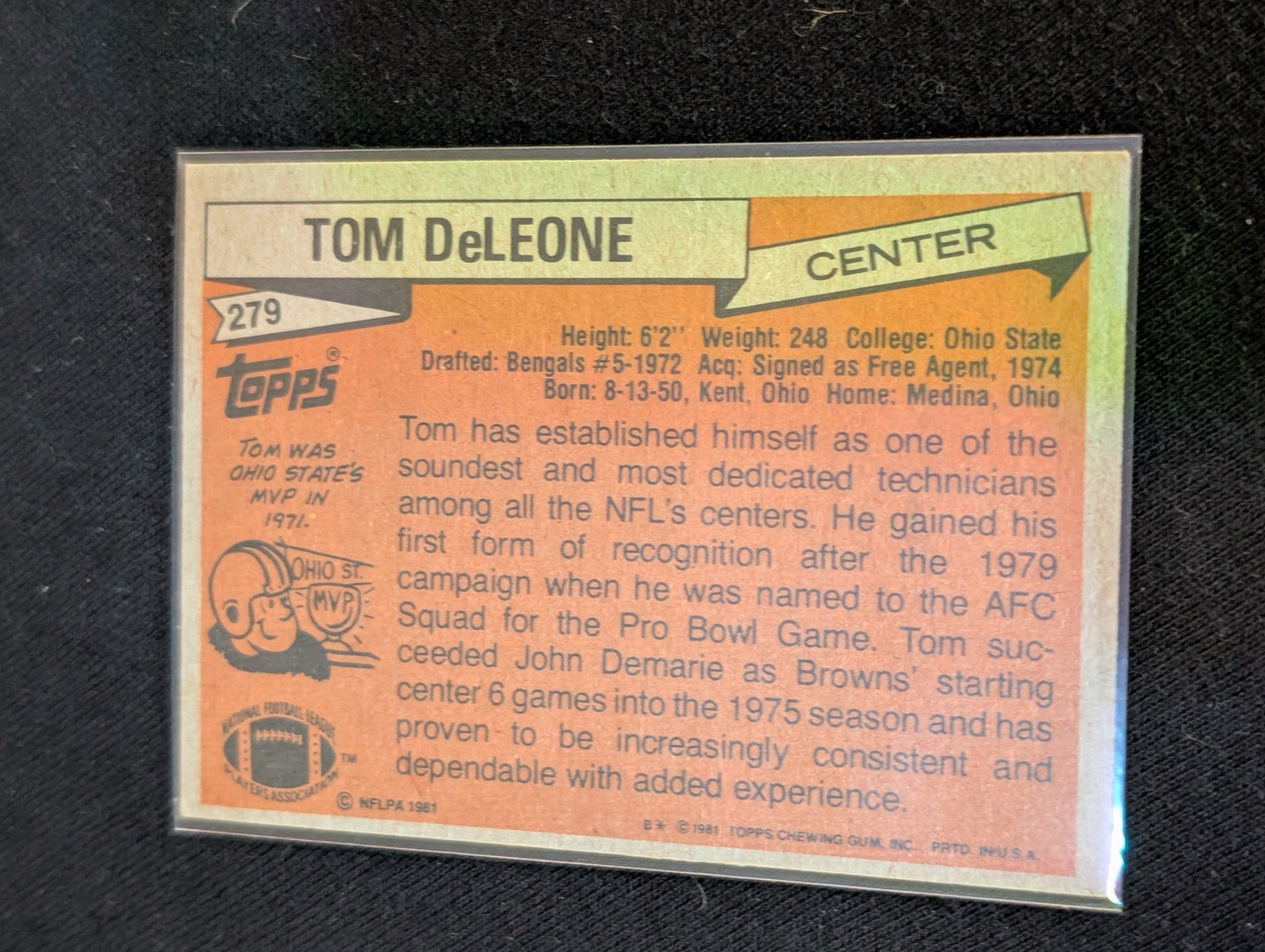 Tom DeLeone Browns Vintage Topps Lot (2) 1980 & 1981 2x Pro Bowl Center