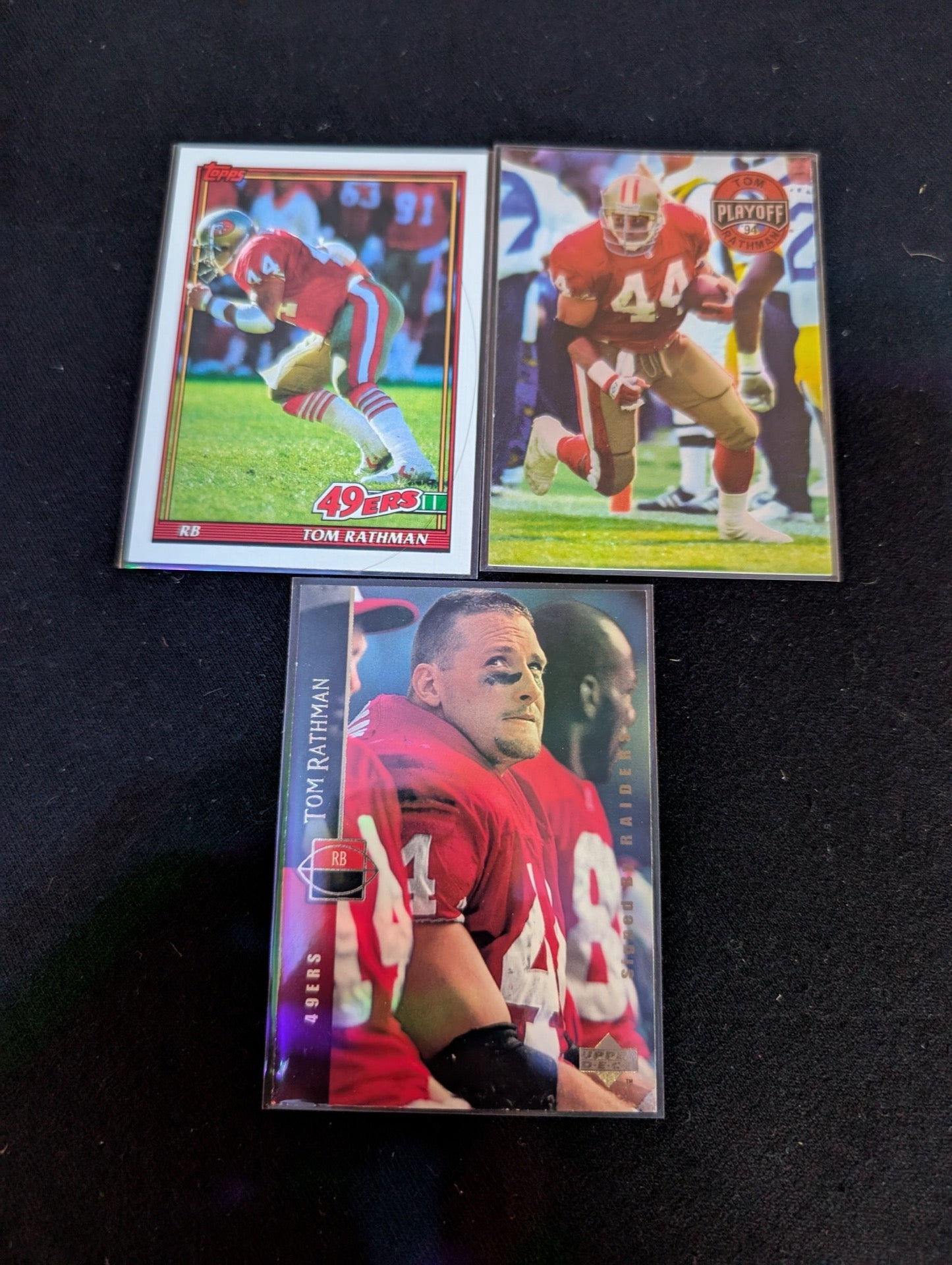 Tom Rathman 49ers FB Legend Lot (3) 1991 Topps 1994 Playoff UD 2x SB Champ