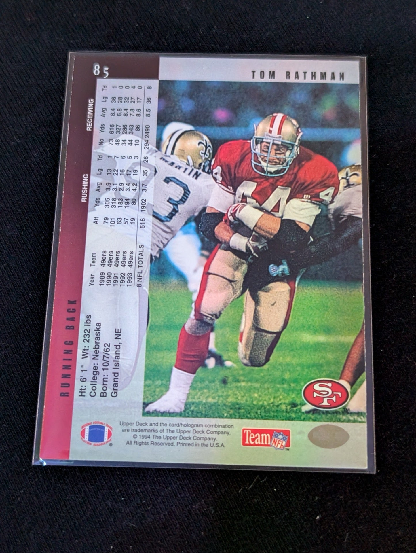 Tom Rathman 49ers FB Legend Lot (3) 1991 Topps 1994 Playoff UD 2x SB Champ