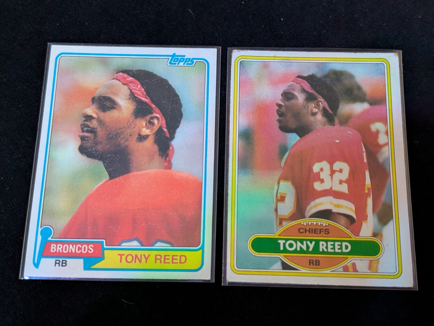 Tony Reed RB Vintage Topps Lot (2) 1980 Chiefs & 1981 Broncos