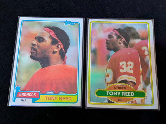 Tony Reed RB Vintage Topps Lot (2) 1980 Chiefs & 1981 Broncos
