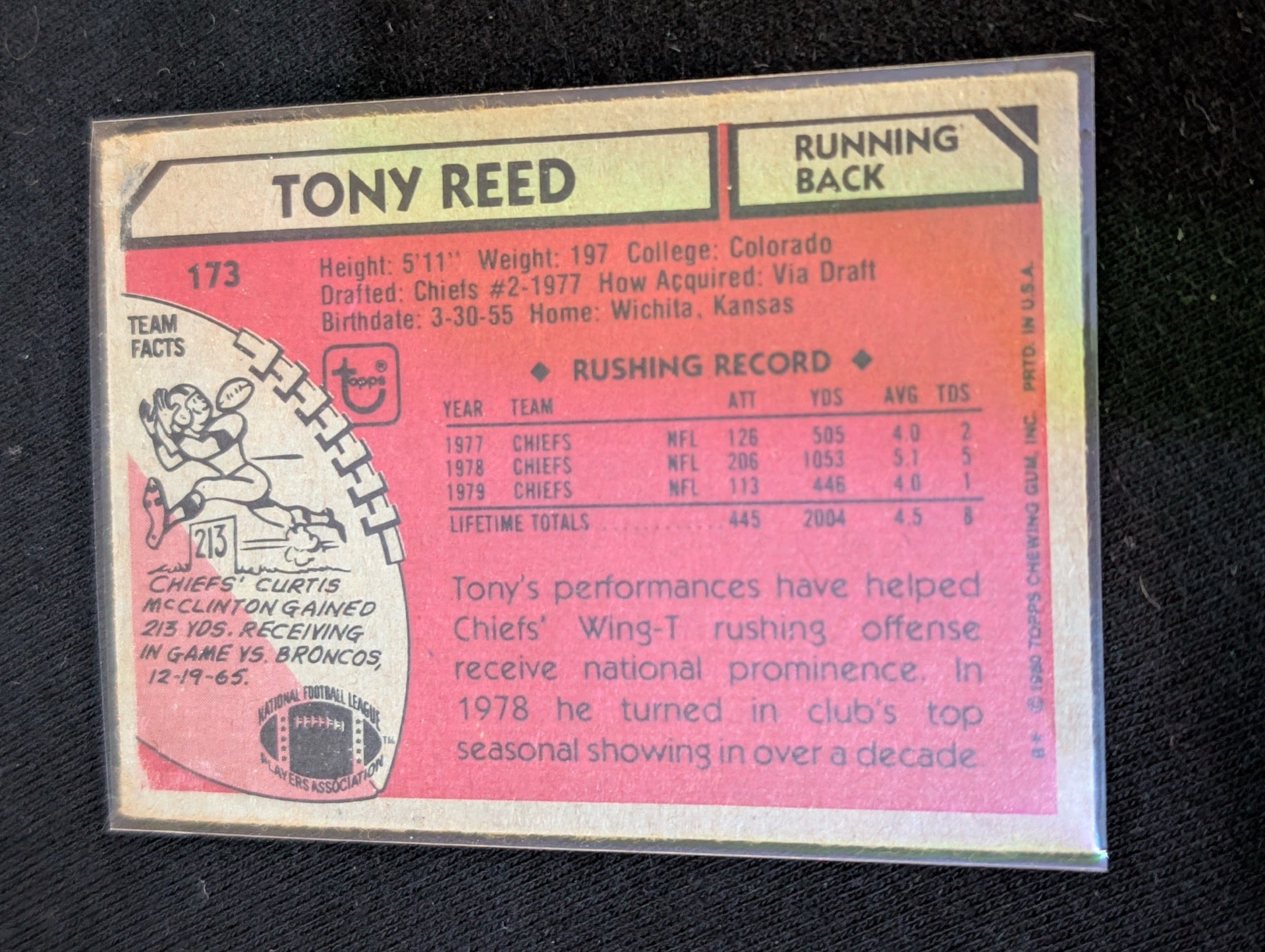 Tony Reed RB Vintage Topps Lot (2) 1980 Chiefs & 1981 Broncos