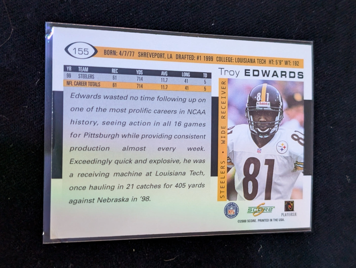 Troy Edwards Steelers WR Lot (2) 2002 Score & Donruss Ionix 1st Round Pick