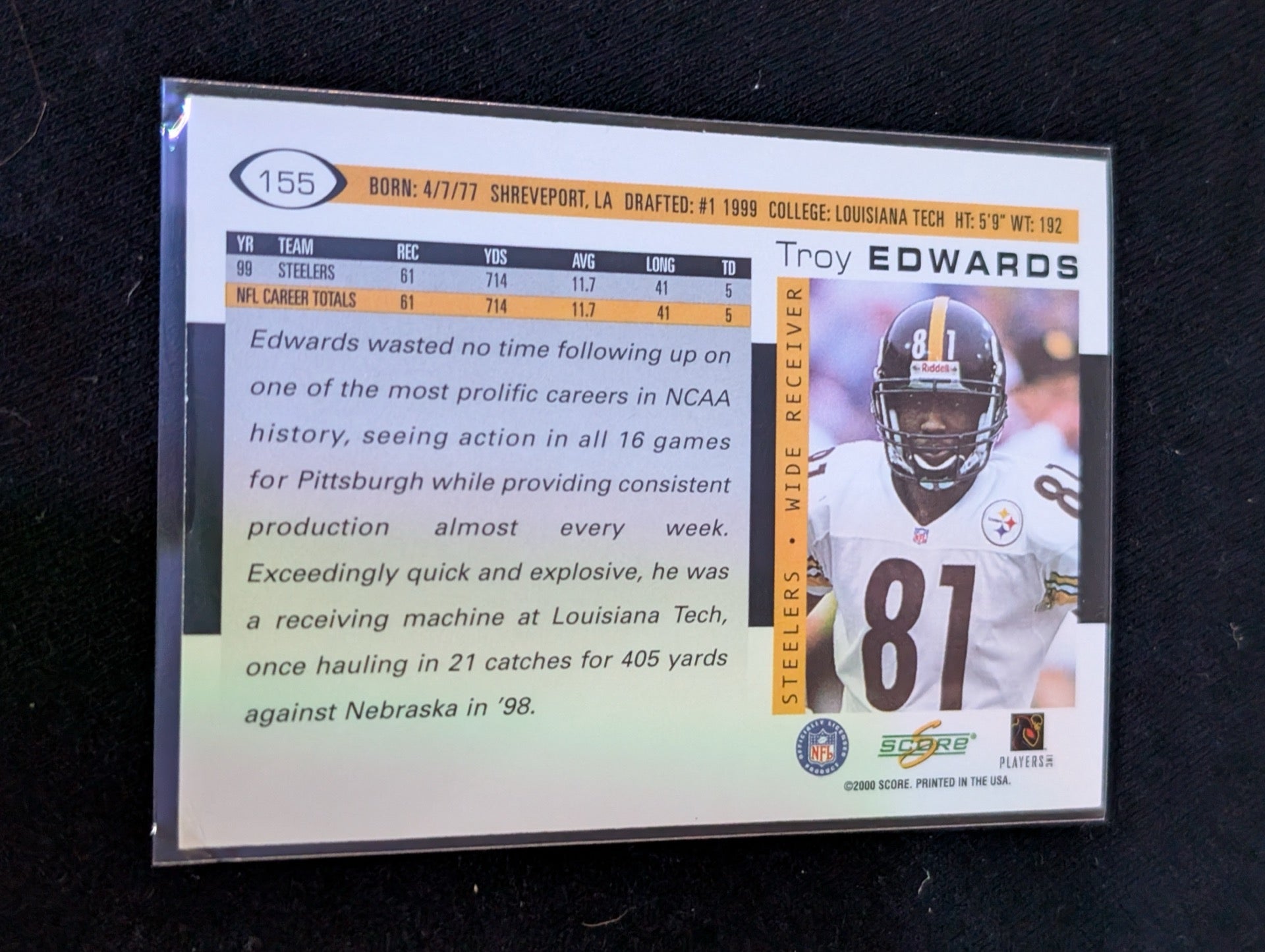 Troy Edwards Steelers WR Lot (2) 2002 Score & Donruss Ionix 1st Round Pick