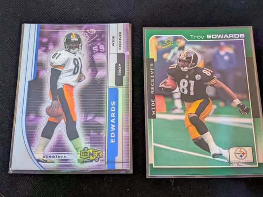 Troy Edwards Steelers WR Lot (2) 2002 Donruss Ionix & Score Cards