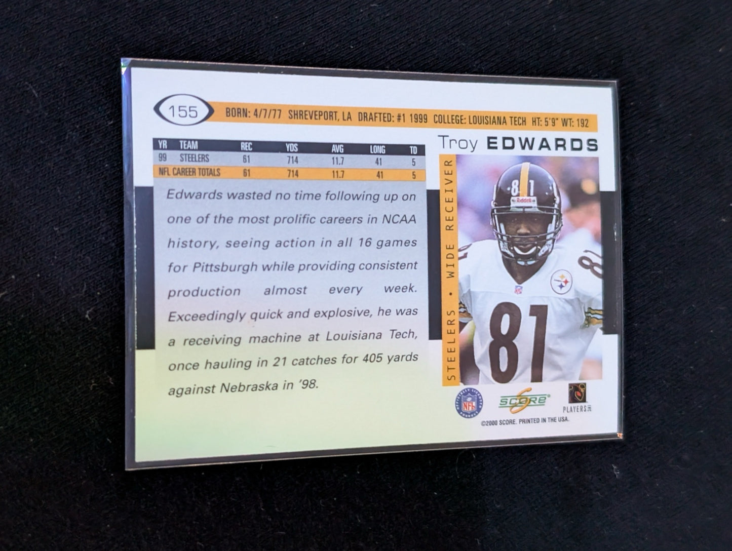 Troy Edwards Steelers WR Lot (2) 2002 Donruss Ionix & Score Cards