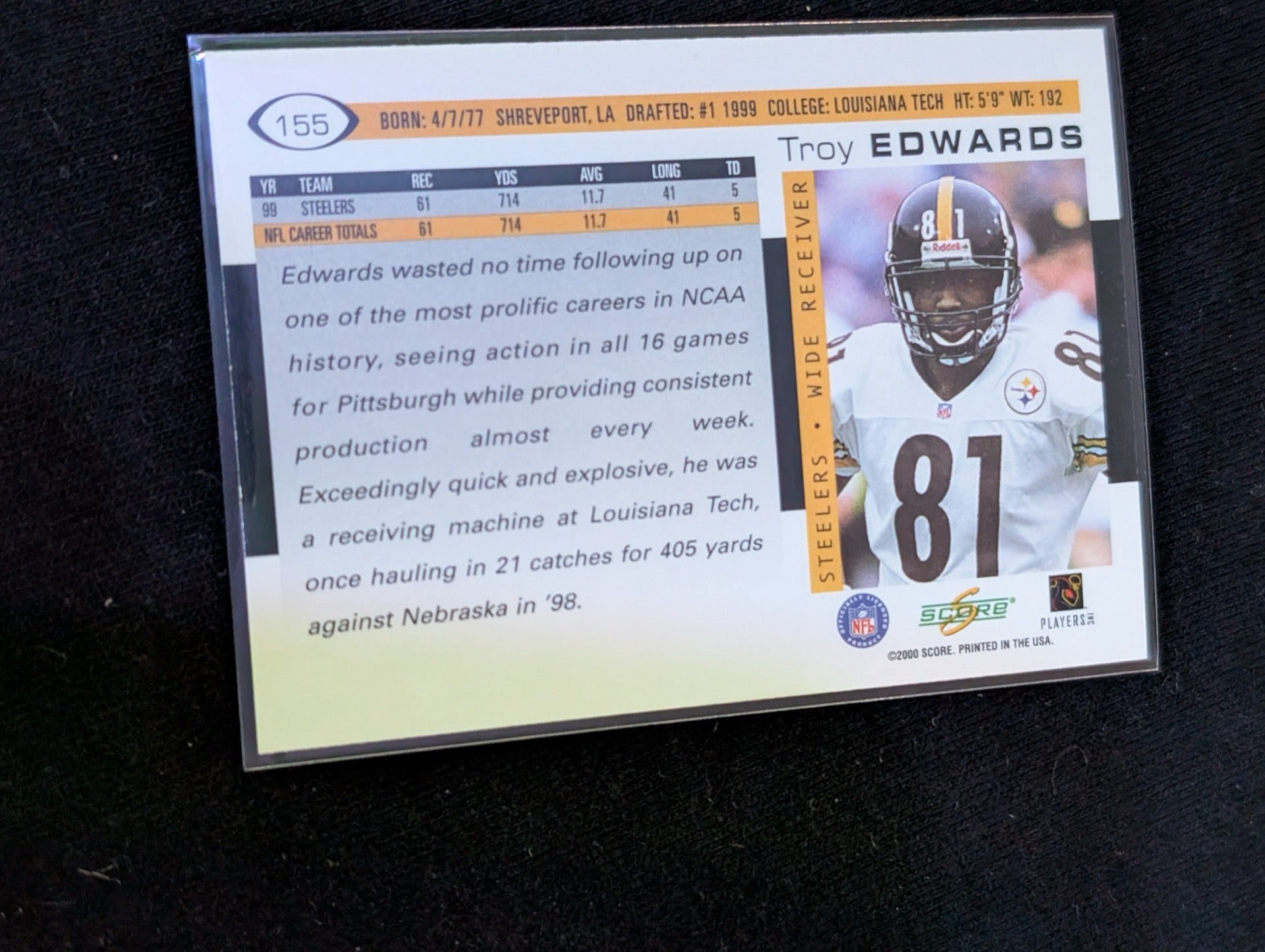 Troy Edwards Steelers WR Lot (2) 2002 Score & Donruss Ionix 1st Rd Pick