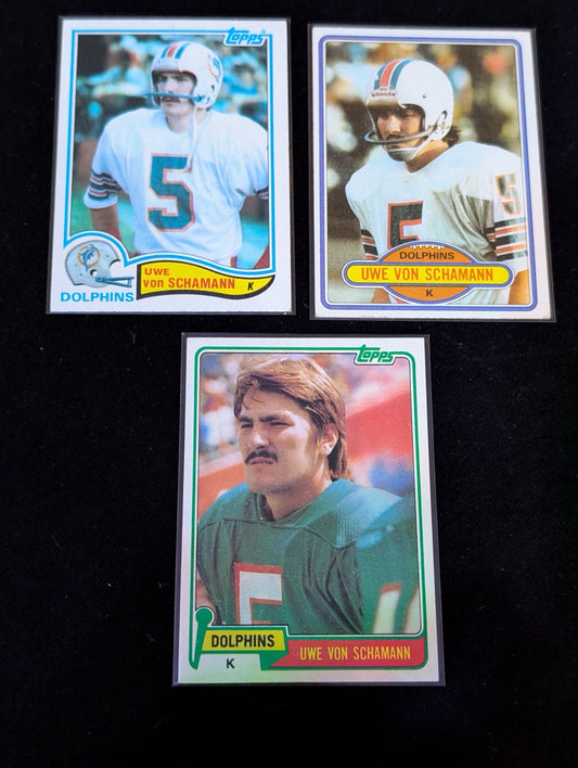 Uwe von Schamann Dolphins Kicker Vintage Topps Lot (3) 1980 1981 1982