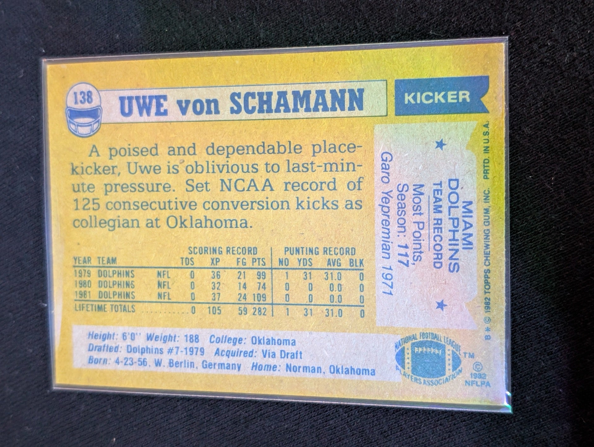 Uwe von Schamann Dolphins Kicker Vintage Topps Lot (3) 1980 1981 1982
