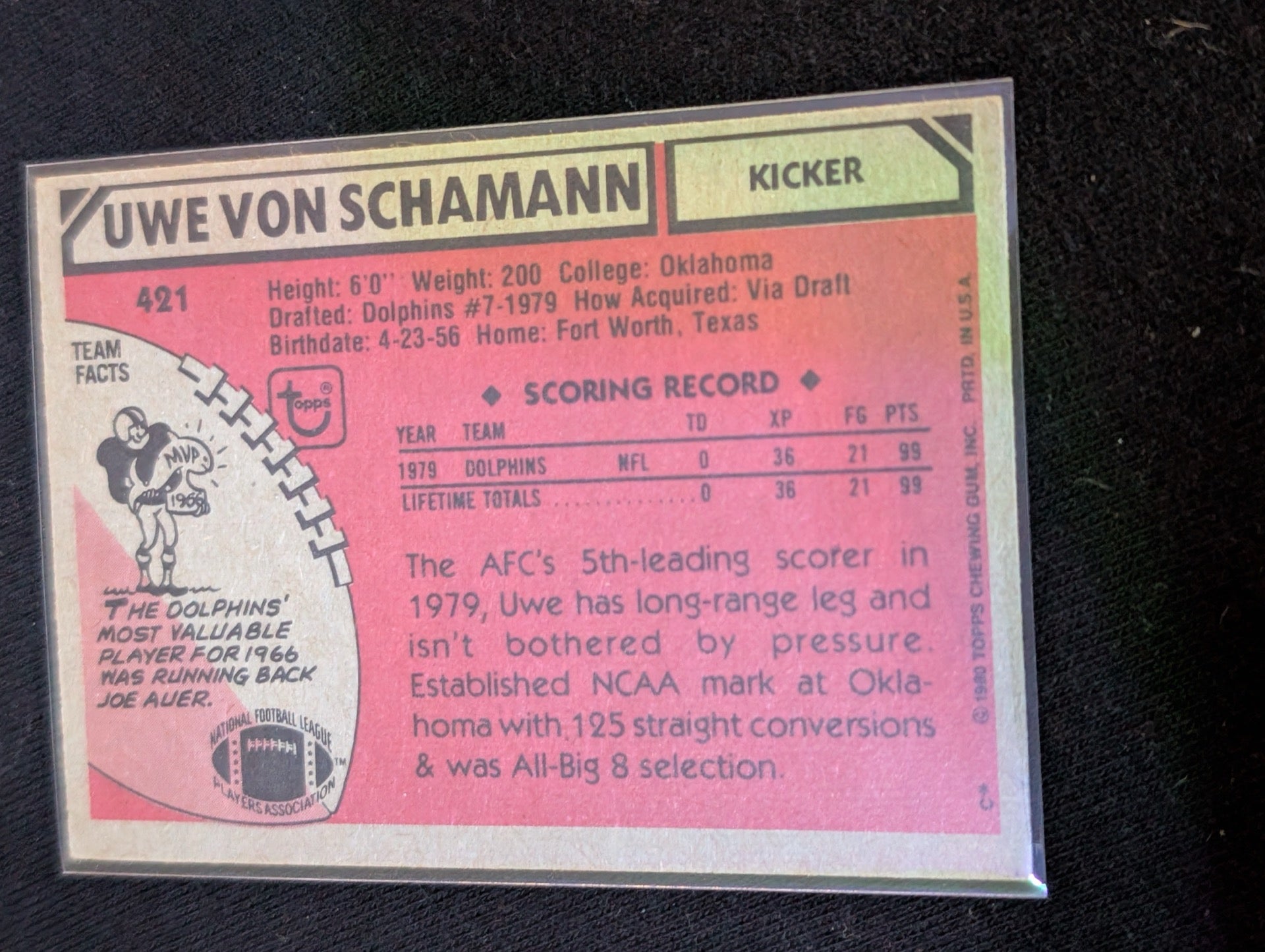Uwe von Schamann Dolphins Kicker Vintage Topps Lot (3) 1980 1981 1982