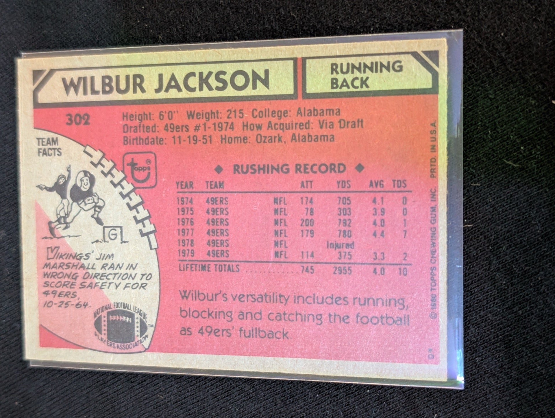 Wilbur Jackson Vintage Topps Lot (2) 1980 49ers and 1981 Redskins RB Alabama Trailblazer