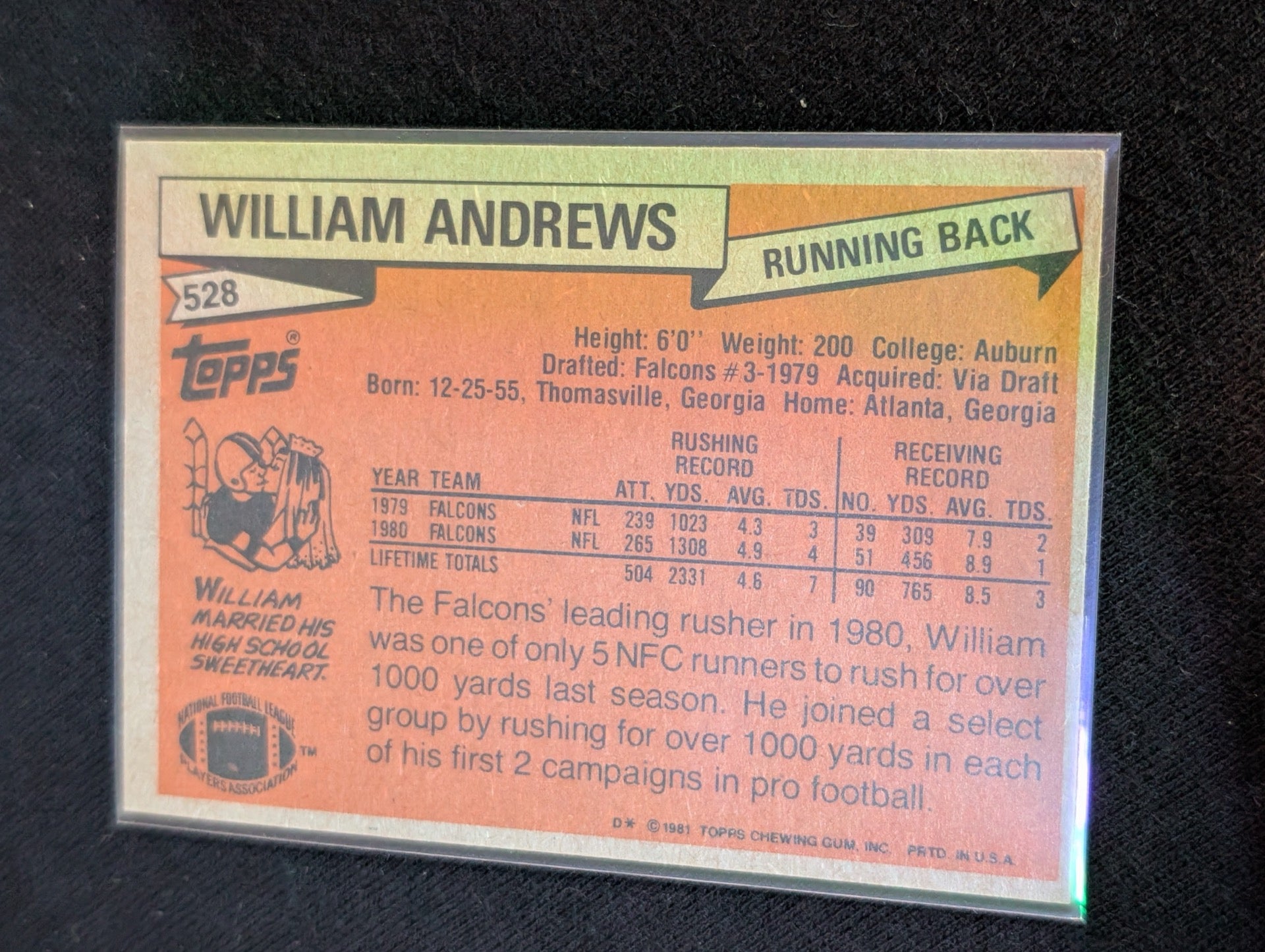 William Andrews Falcons Vintage Topps Lot (2) 1980 & 1981 4x Pro Bowl RB