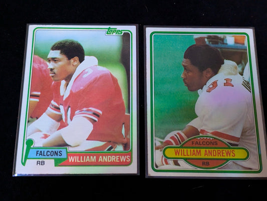 William Andrews Falcons Vintage Topps Lot (2) 1980 & 1981 RB Pro Bowler