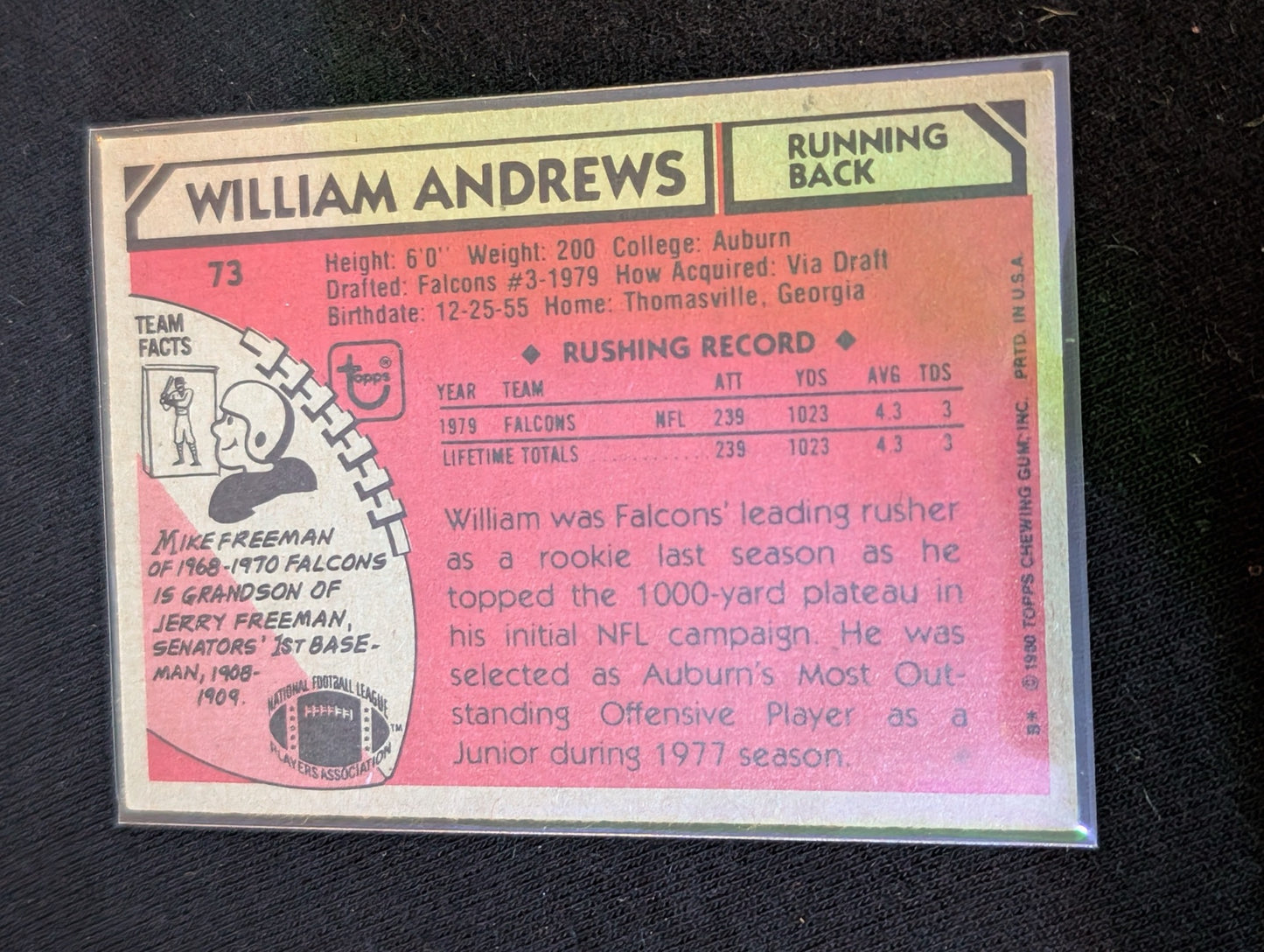 William Andrews Falcons Vintage Topps Lot (2) 1980 & 1981 RB Pro Bowler