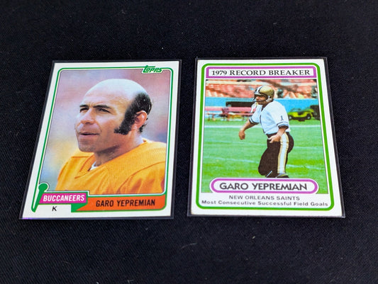 Garo Yepremian Kicker Vintage Lot (2) 1980 Topps Bucs & Record Breaker Saints