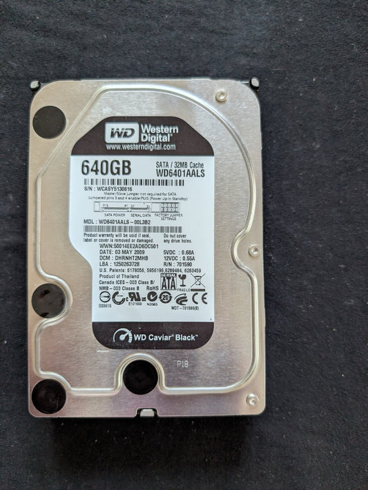 WD Caviar Black 640GB 3.5" Hard Drive HDD 7200 RPM SATA 3Gb/s (WD6401AALS)