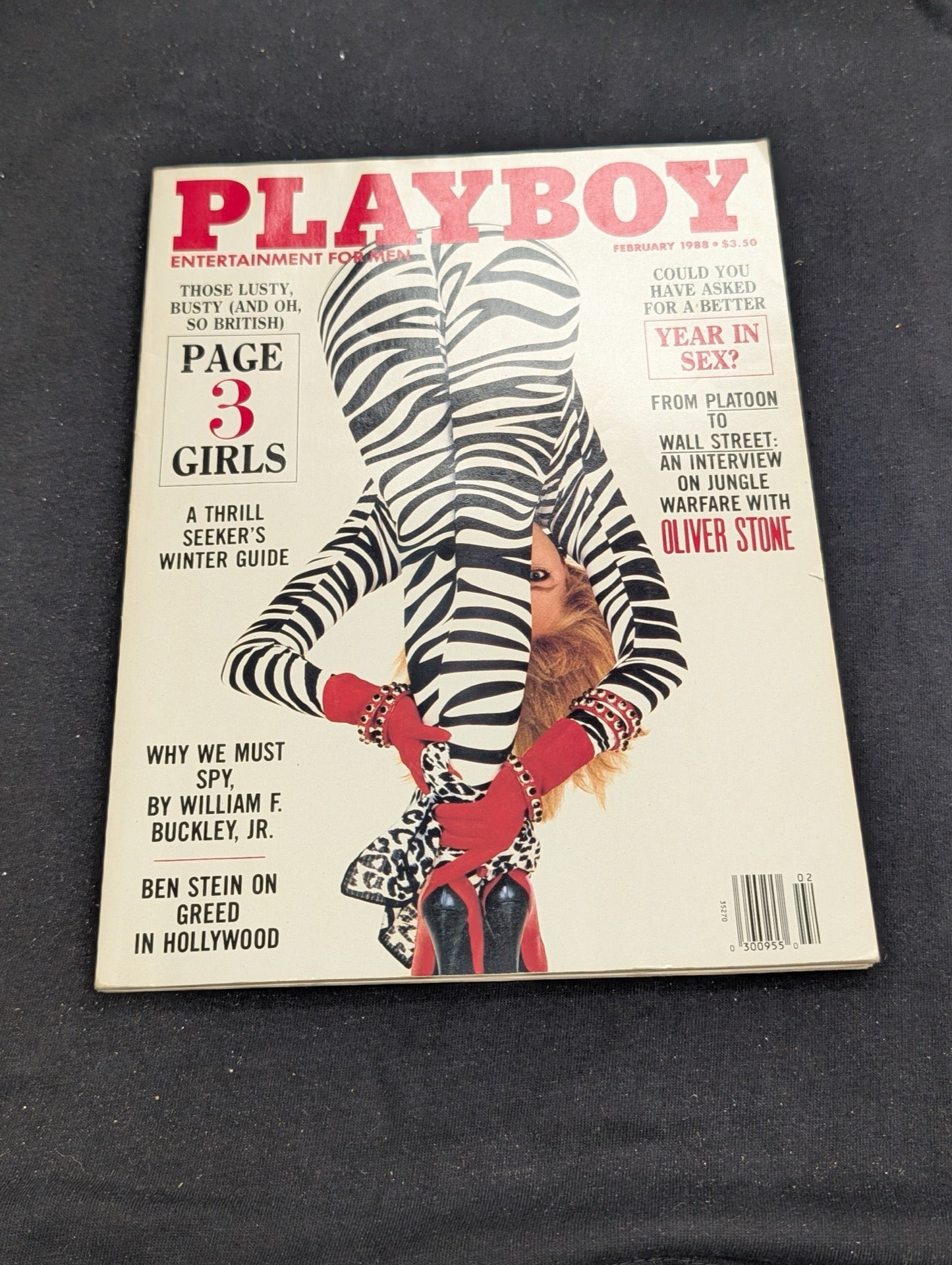 Playboy Magazine February 1988 Zebra Cover Oliver Stone Interview