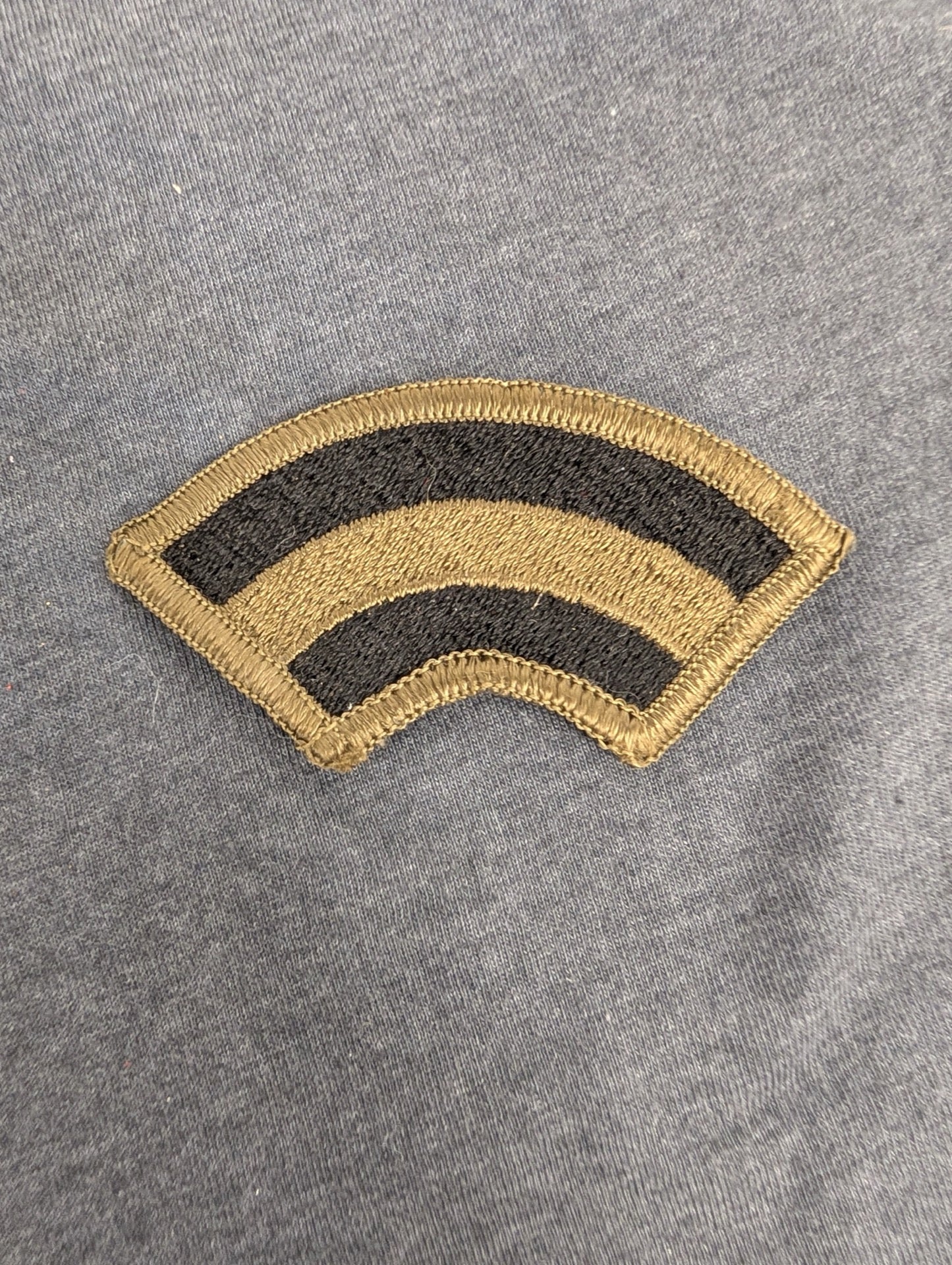 Vintage Army Private Rank Chevron Patch Single Stripe Gold on Green